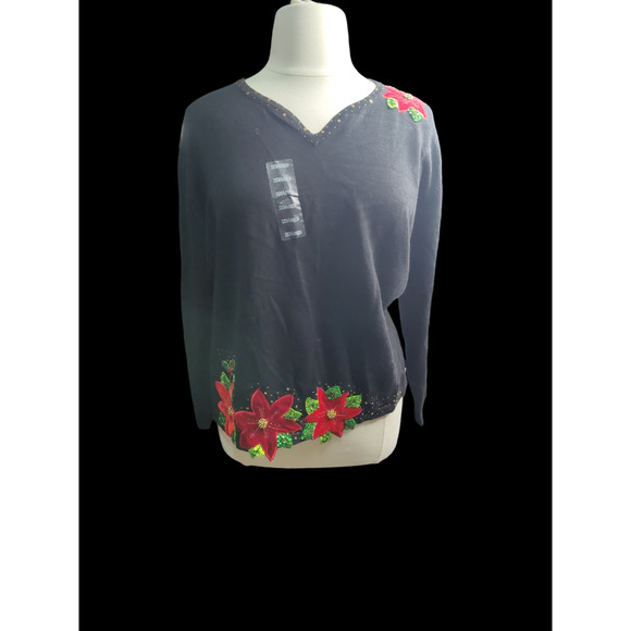 Bonnie Bell Poinsettia Christmas womans sweater XXL - Picture 1 of 4